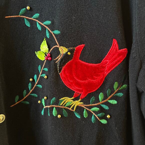Red Cardinal Embroidered Winter Holiday Cardigan - Picture 4 of 7